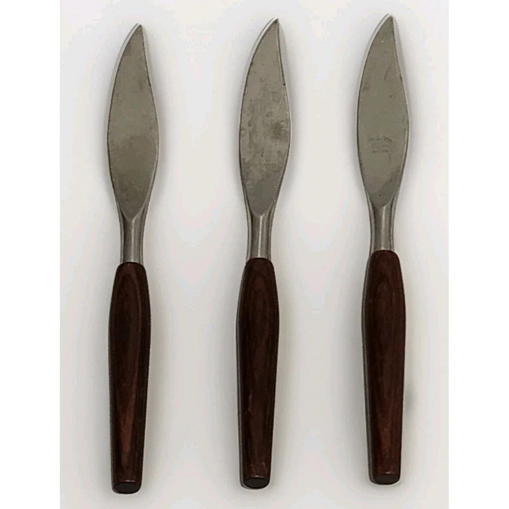 Vintage MCM Mode Danish Knives Teak Wood Handle Stainless Sheffield England